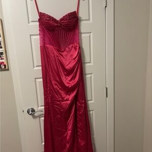 Strapless Fuchsia Gown with Beaded Bodice